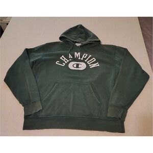 Champion Mens Green Destressed Fade Pullover Hoodie Athletic Sweatshirt‎ Sz L 10